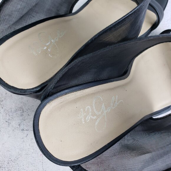 42 Gold Linx Black Leather Mesh Slide Sandals Heels size 7.5M Cocktail Evening - Picture 7 of 16